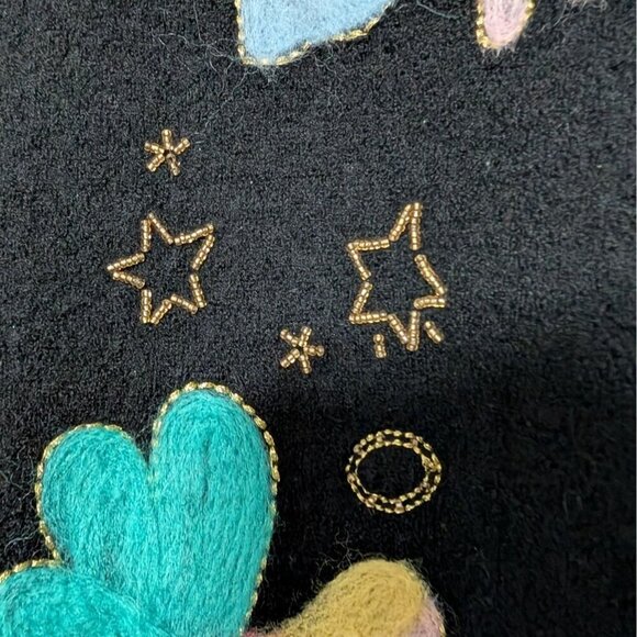 The Quacker Factory Fairy Cardigan Womens Size Medium Black Wool Beaded Full Zip - Picture 3 of 11